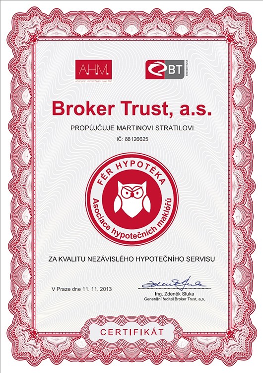 Certifikát Broker Trust, a.s.
