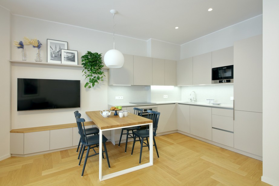 Posezení v kuchyni | interiérový design elegantního bytu, Londýnská