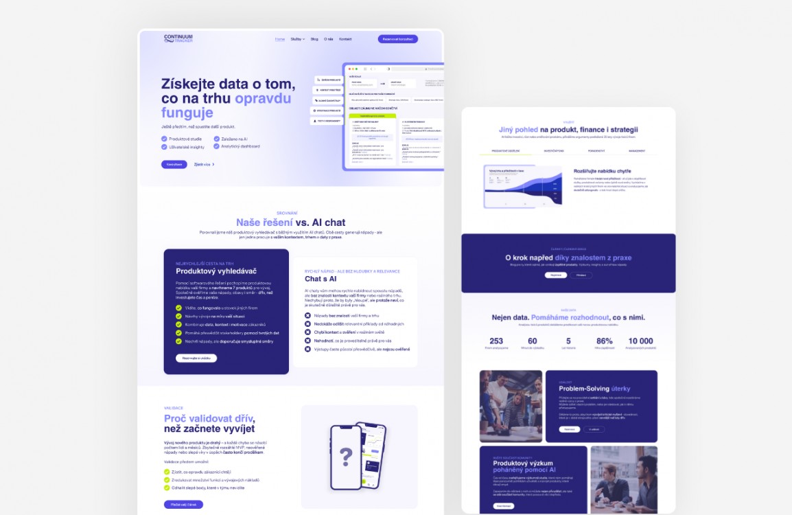Web design na míru pro nástroj na vývoj produktů