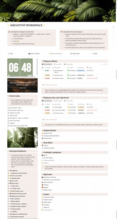 Notion šablona pro podnikatelky a freelancerky | Kreativní workspace