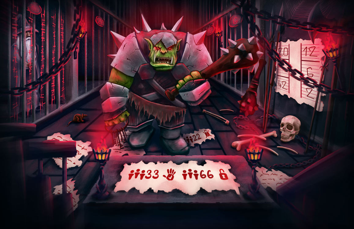 Úniková hra Zábavný sud - ilustrace žalář s orkem