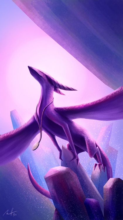 Drak s krystaly| fantasy ilustrace