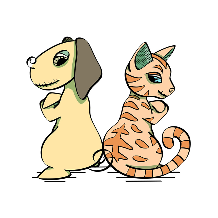 Štěně a Kocour | vektorová ilustrace