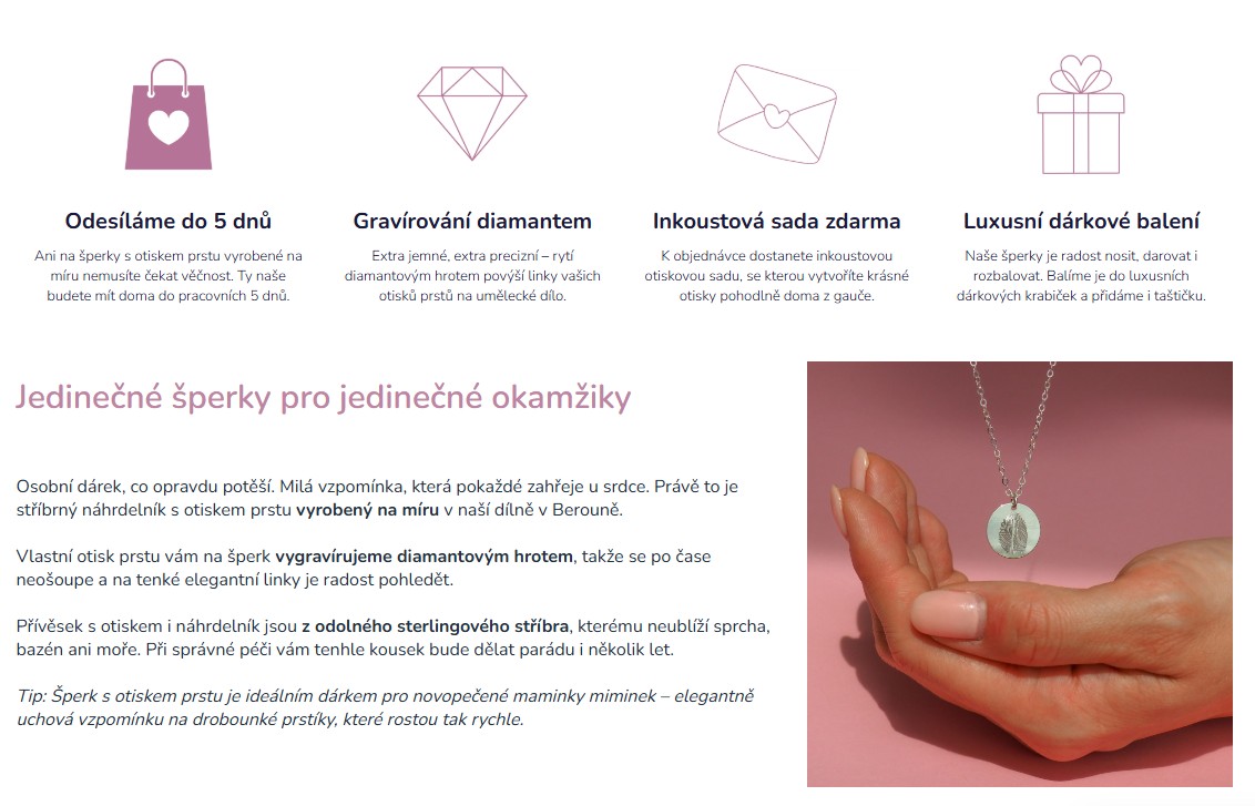 Copywriting pro kolekci personalizovaných šperků | Nufs Design