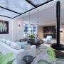Obývací pokoj v pastelových odstínech | vizualizace interiéru