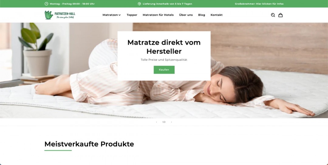 Matratzen Hall e-shop na platformě Shopify