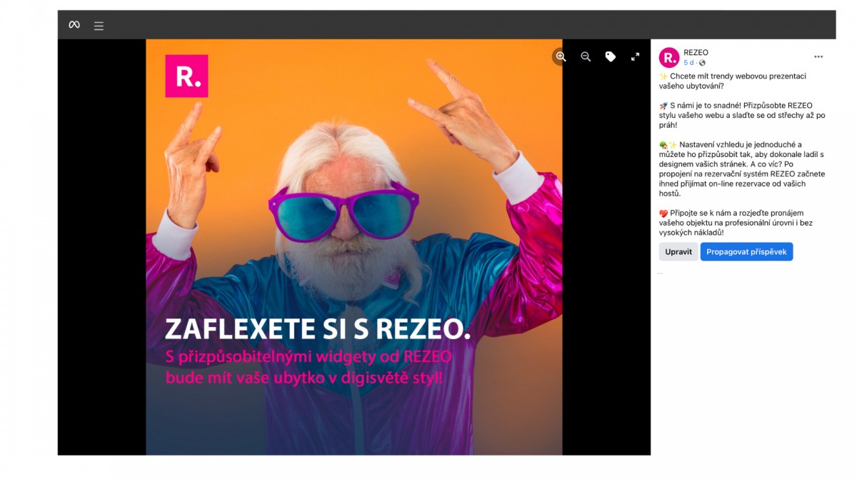 Reklamní sdělení, texty | správa sociálních sítí pro klienta Rezeo