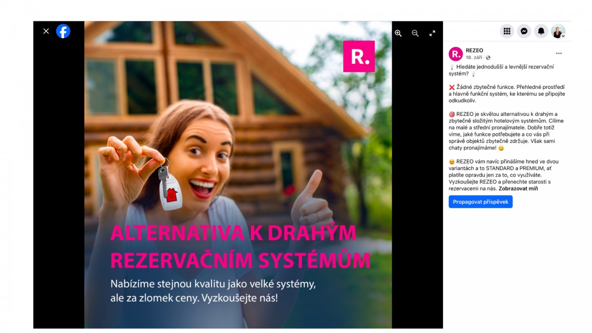 Copy pro sociální média | správa sociálních sítí pro klienta Rezeo