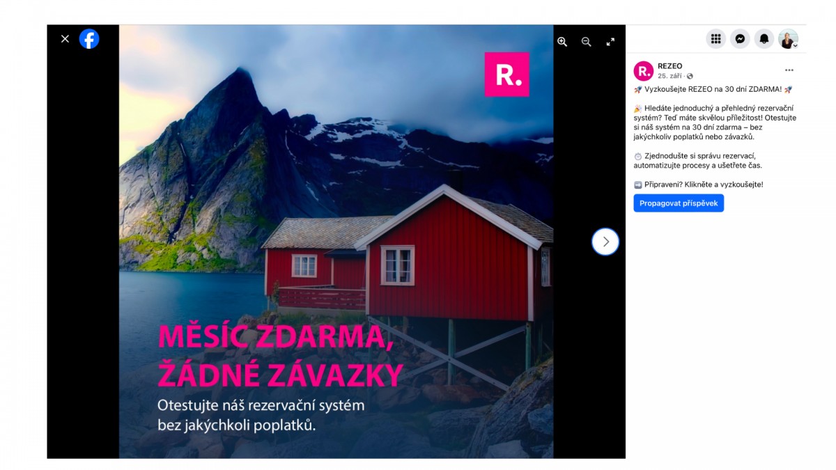 Reklamí texty | správa sociálních sítí pro klienta Rezeo