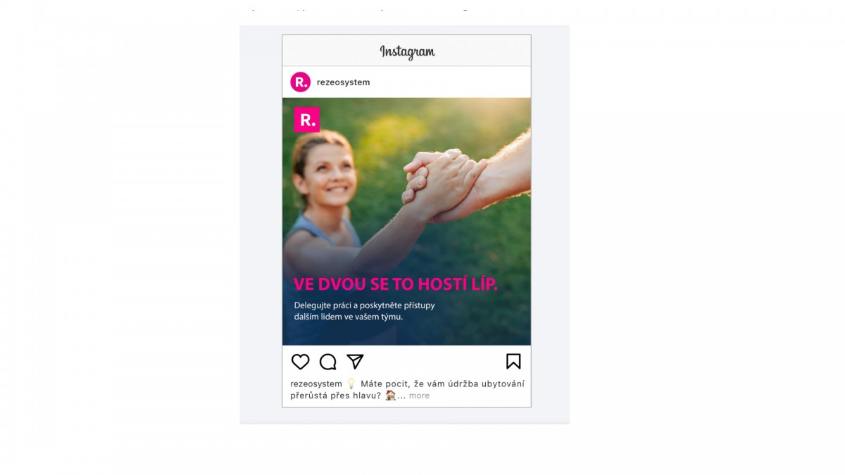 Reklamní grafika a texty na Instagram projektu Rezeo