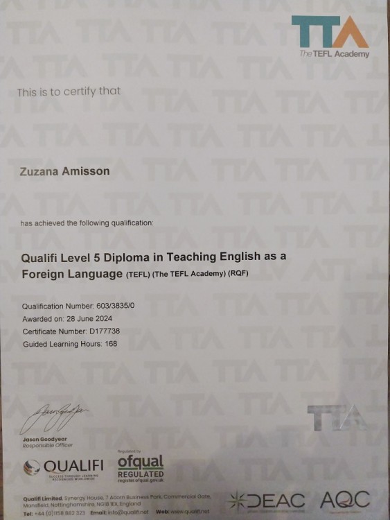 Certifikát TEFL Academy