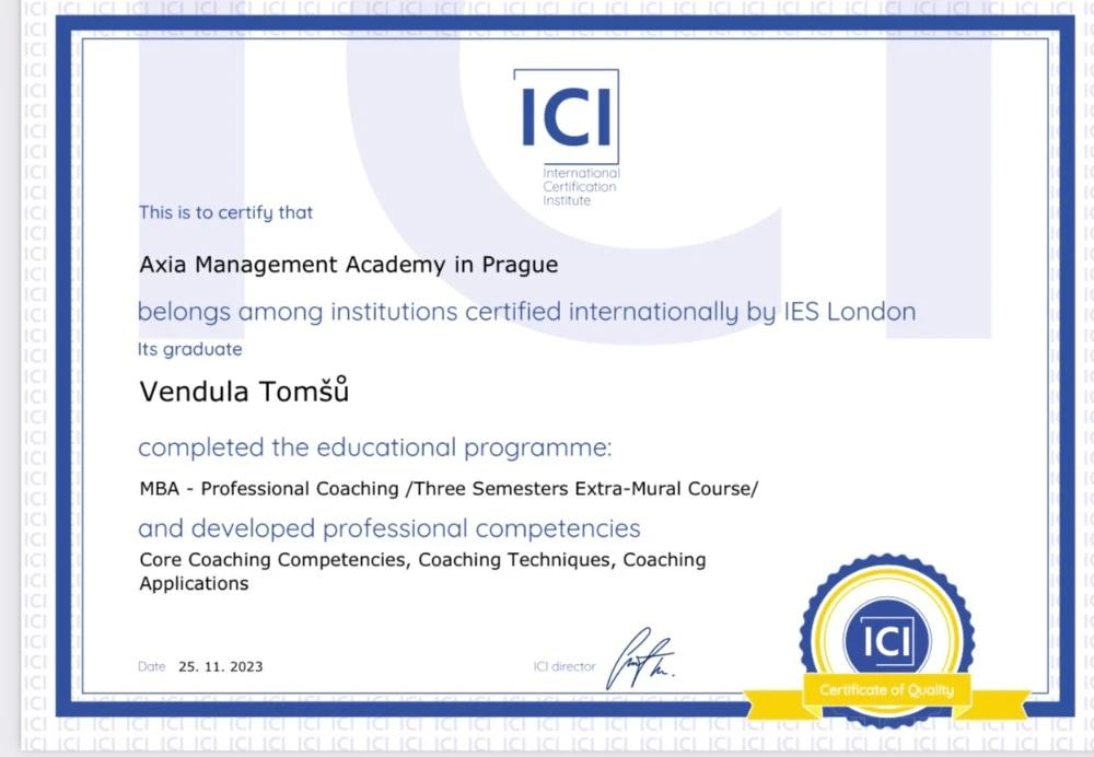 Certifikát ICI | Axia Management Academy in Prague