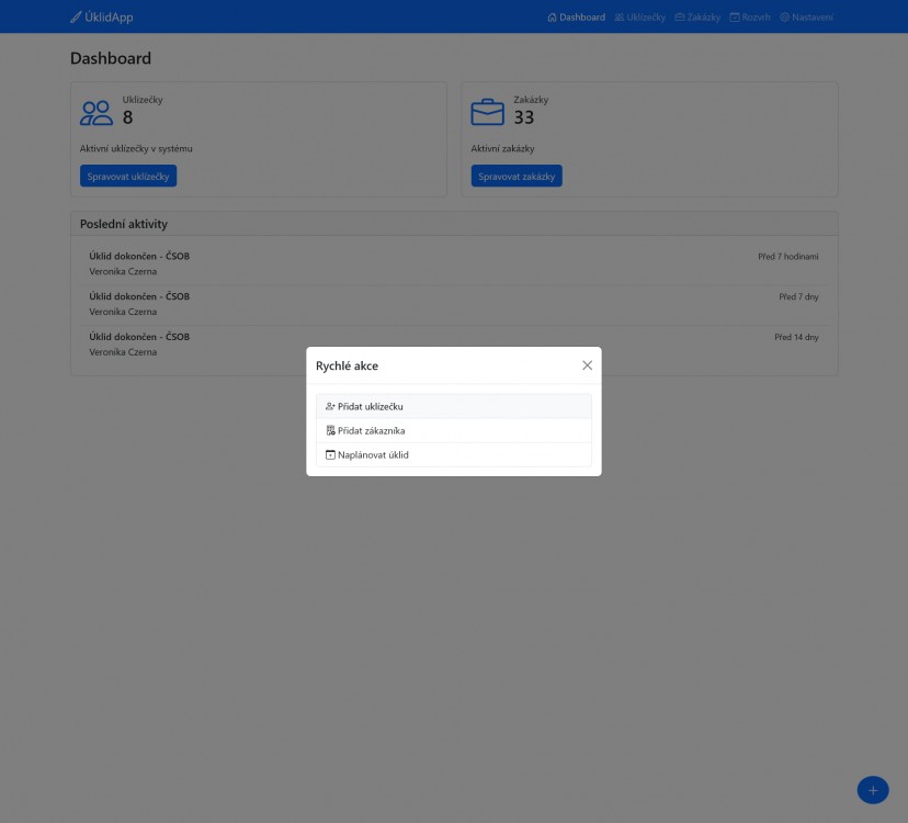 Ukázka z aplikace ÚklidApp