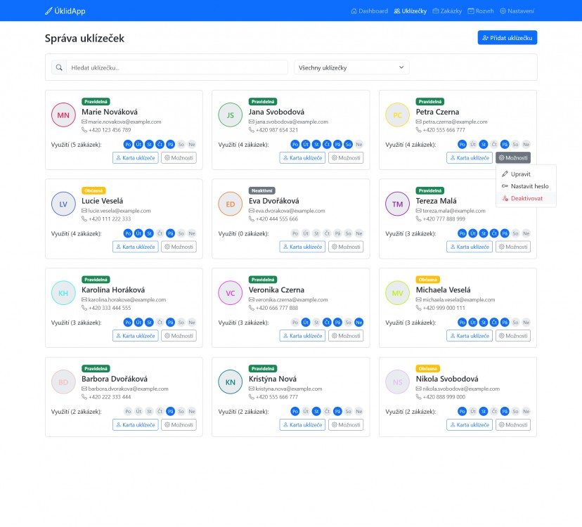 Aplikace ÚklidApp pro správu uklízeček