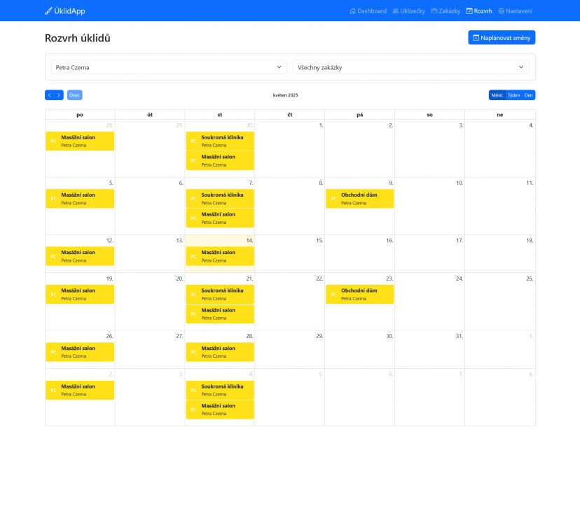 ÚklidApp – ukázka z aplikace