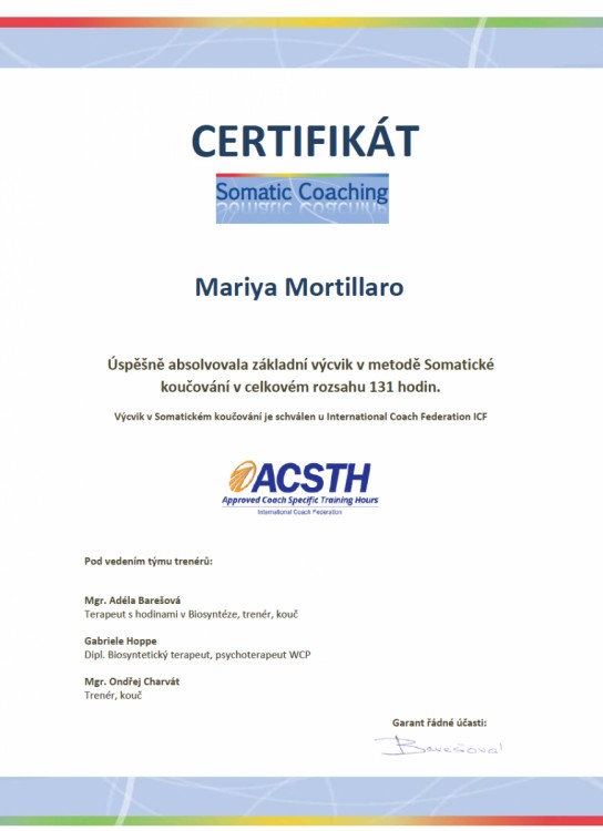 Certifikát Somatické koučování