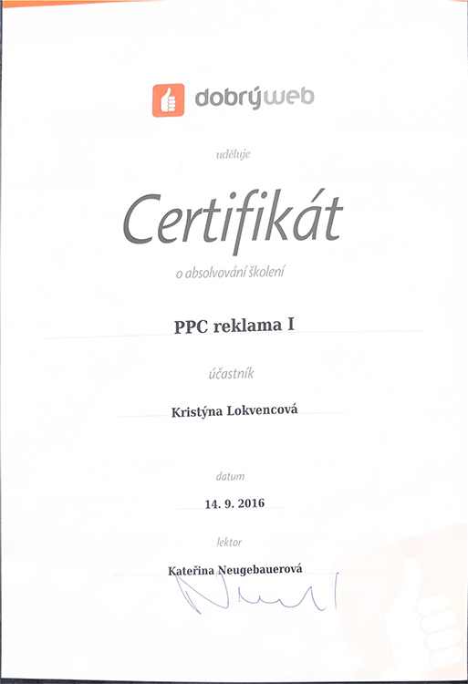Certifikát PPC reklama 1 | Dobrý web
