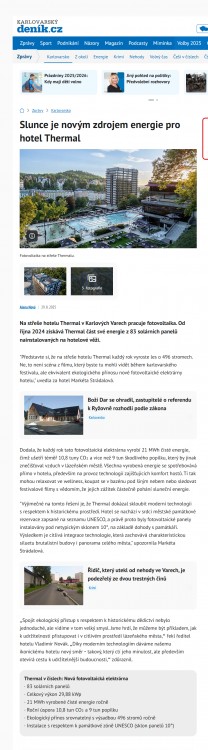Článek Slunce je novým zdrojem energie pro hotel Thermal, Karlovarský deník