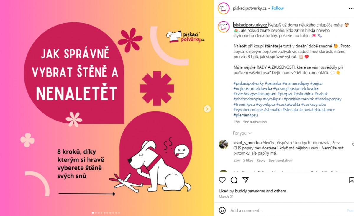 Příspěvek na sociální sítě značky Pískací potvůrky