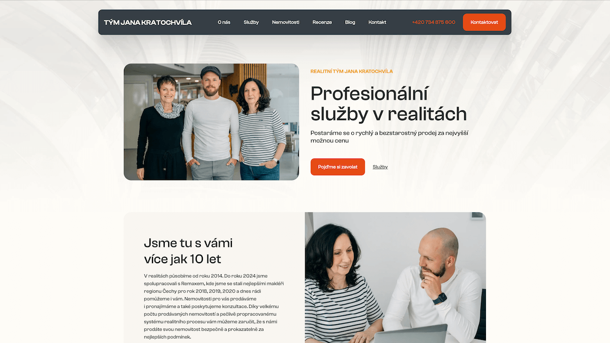 Webové stránky pro Realitní tým Jana Kratochvíla
