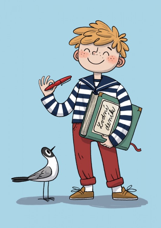 Námořník s lodním deníkem | dětská ilustrace