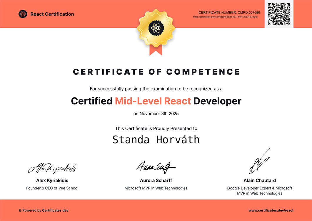 Certified Mid-Level React Developer