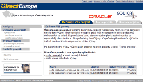 Základní uživatelské rozhraní české verze DirectEurope (zmenšeno)