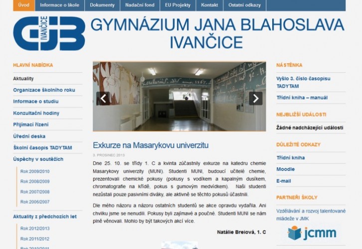 Tvorba www stránek, intergace redakčního systému pro Gymnázium Invančice