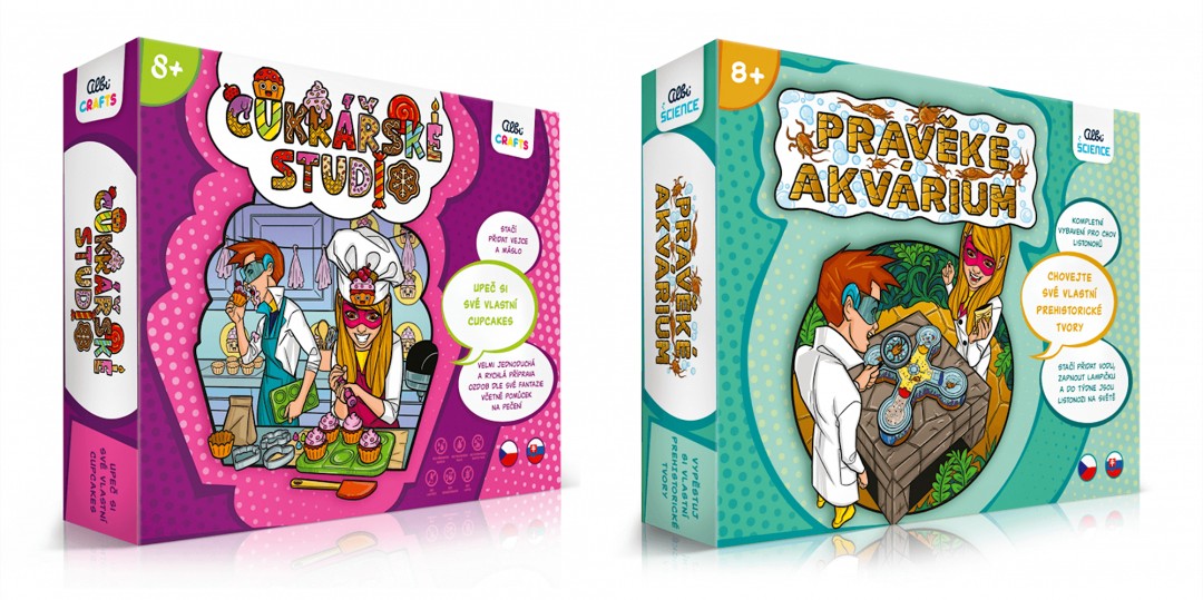 Kreslená ilustrace na obalový design krabic produktů pro děti od firmy Albi