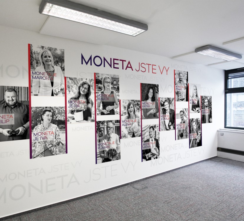 Grafické zpracování designu stěn v zasedačkách Moneta Money Bank – projekt Moneta jste vy