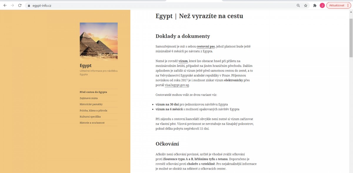 Kompletní textace informačních webových stránek o Egyptě